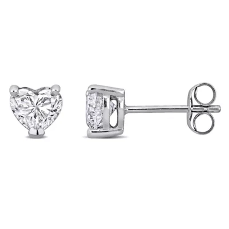 Lab Created Lab Grown Heart Diamond Post Earrings in 14k White Gold