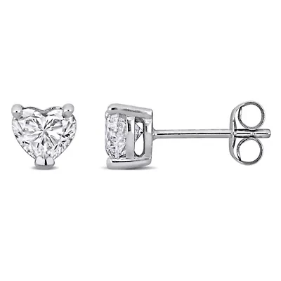 Lab Created Lab Grown Heart Diamond Post Earrings in 14k White Gold
