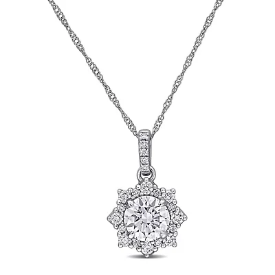 Lab Grown Diamond Pendant With Chain in 14k White Gold- 17 in