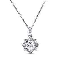 Lab Grown Diamond Pendant With Chain in 14k White Gold- 17 in