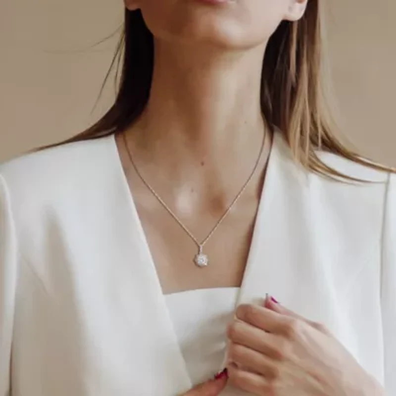 Lab Grown Diamond Pendant With Chain in 14k White Gold- 17 in