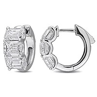 Lab Created Emerald Lab Grown Diamond Hoop Earrings in 14k White Gold