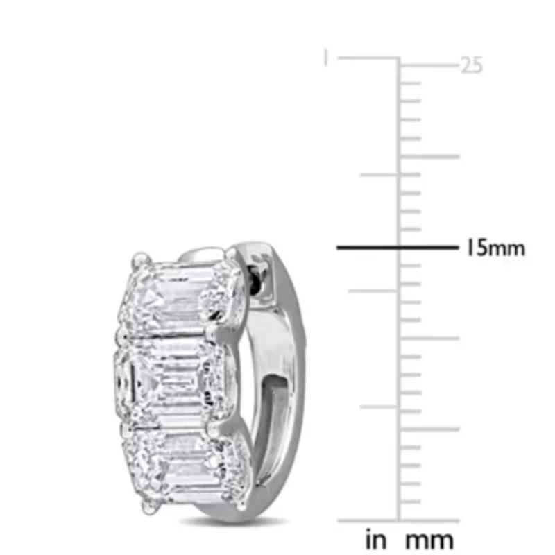 Lab Created Emerald Lab Grown Diamond Hoop Earrings in 14k White Gold