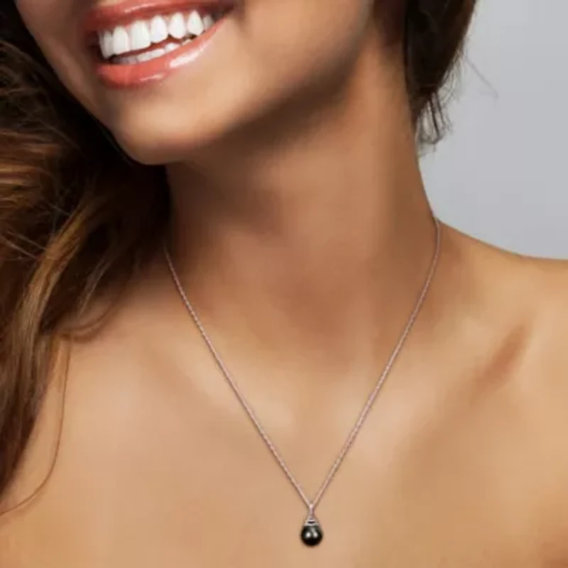 2-Piece Set Of 8-9.5mm Black Tahitian Cultured Pearl Earrings & Pendant With Chain in Sterling Silver