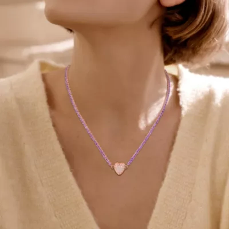 Lab Created Gemstone & White Sapphire Heart Necklace