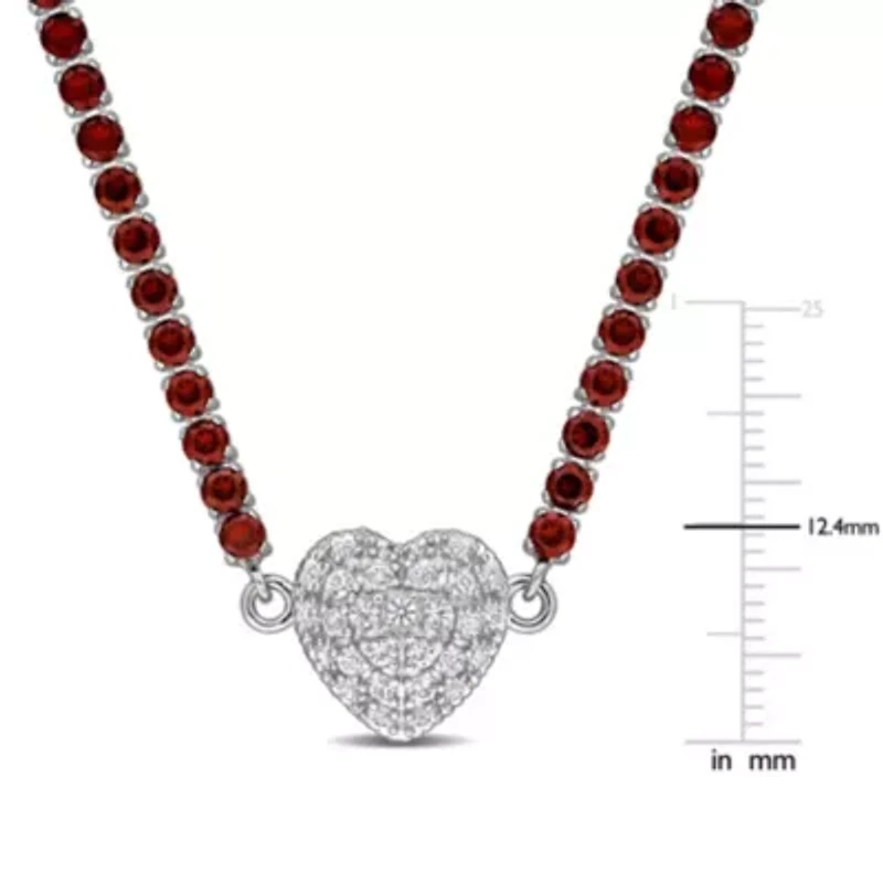 Lab Created Garnet & Created White Sapphire Necklace in Sterling Silver