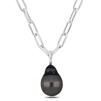 11-12mm Tahitian Cultured Pearl Oval Link Necklace in Sterling Silver
