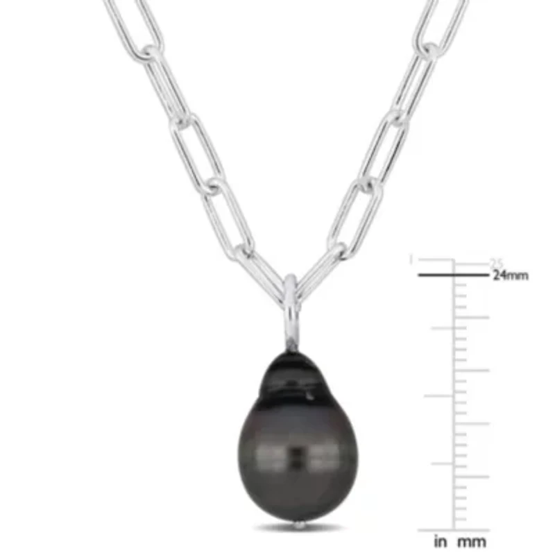 11-12mm Tahitian Cultured Pearl Oval Link Necklace in Sterling Silver