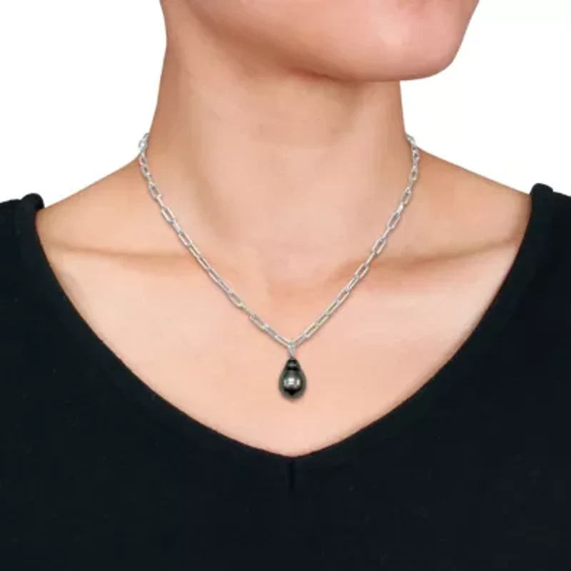 11-12mm Tahitian Cultured Pearl Oval Link Necklace in Sterling Silver