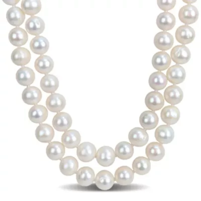 9-10mm Freshwater Cultured Pearl 2-Strand Necklace in Sterling Silver