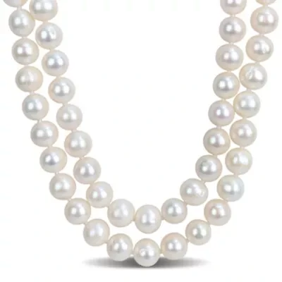 9-10mm Freshwater Cultured Pearl 2-Strand Necklace in Sterling Silver