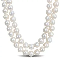 9-10mm Freshwater Cultured Pearl 2-Strand Necklace in Sterling Silver