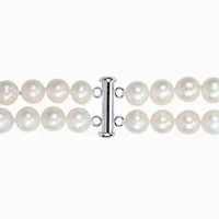 9-10mm Freshwater Cultured Pearl 2-Strand Necklace in Sterling Silver