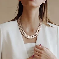 9-10mm Freshwater Cultured Pearl 2-Strand Necklace in Sterling Silver
