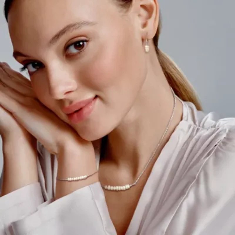 3-Piece Set Freshwater Cultured Pearl Bracelet, Earrings & Necklace in Sterling Silver