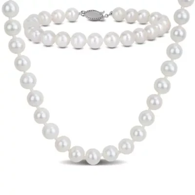 2-Pc Set of 7-7.5mm Freshwater Cultured Pearl Necklace & Bracelet in Sterling Silver