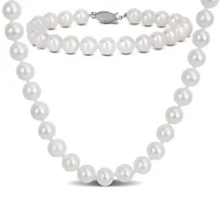 2-Pc Set of 7-7.5mm Freshwater Cultured Pearl Necklace &  Bracelet in Sterling Silver