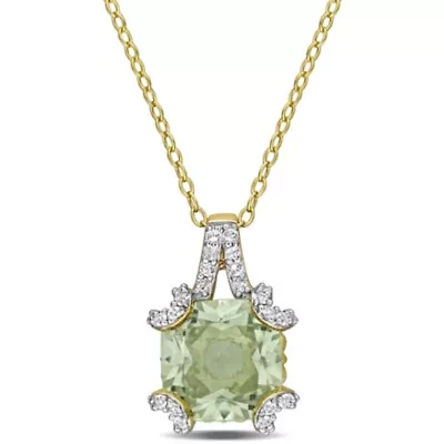 Green Quartz & White Topaz Pendant with Chain in Yellow Plated Sterling Silver