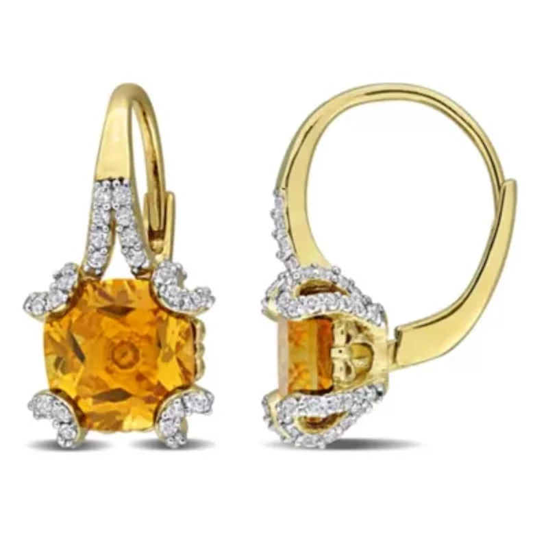 Citrine & White Topaz Leverback Earrings in Yellow Plated Sterling Silver