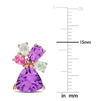Amethyst, Pink Tourmaline & Green Quartz Post Earrings in Rose Plated Sterling Silver