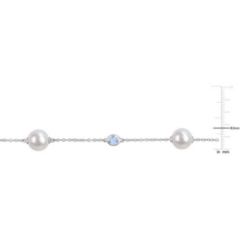 Sky Blue Topaz & 8.5-9mm Freshwater Cultured Pearl Bracelet in Sterling Silver