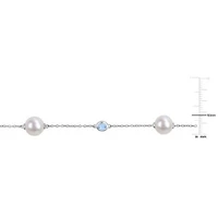Sky Blue Topaz & 8.5-9mm Freshwater Cultured Pearl Bracelet in Sterling Silver