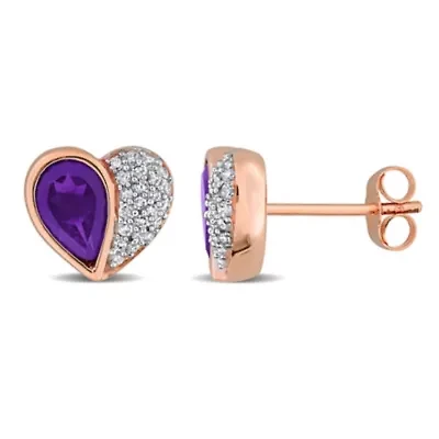 Color Gemstone & Diamond Heart Stud Earrings