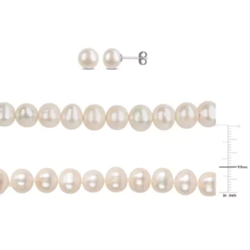 3-Pc Set of 8-9mm Freshwater Cultured Pearl Necklace, Bracelet & Earrings in Sterling Silver