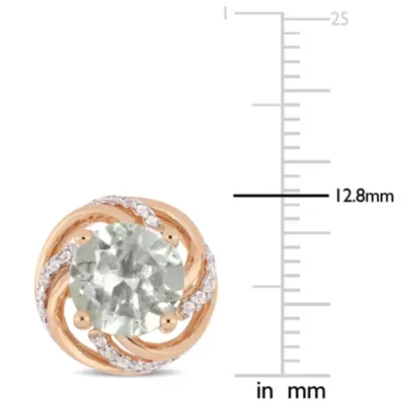 Green Quartz & White Topaz Post Earrings in Rose Plated Sterling Silver