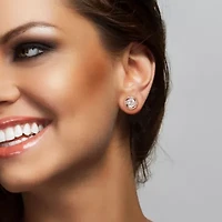 Green Quartz & White Topaz Post Earrings in Rose Plated Sterling Silver