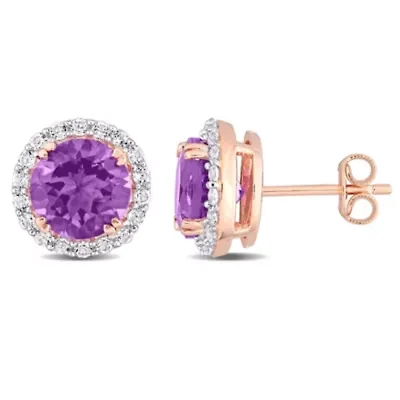 Amethyst & White Topaz Post Earrings in Rose Plated Sterling Silver
