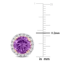 Amethyst & White Topaz Post Earrings in Rose Plated Sterling Silver