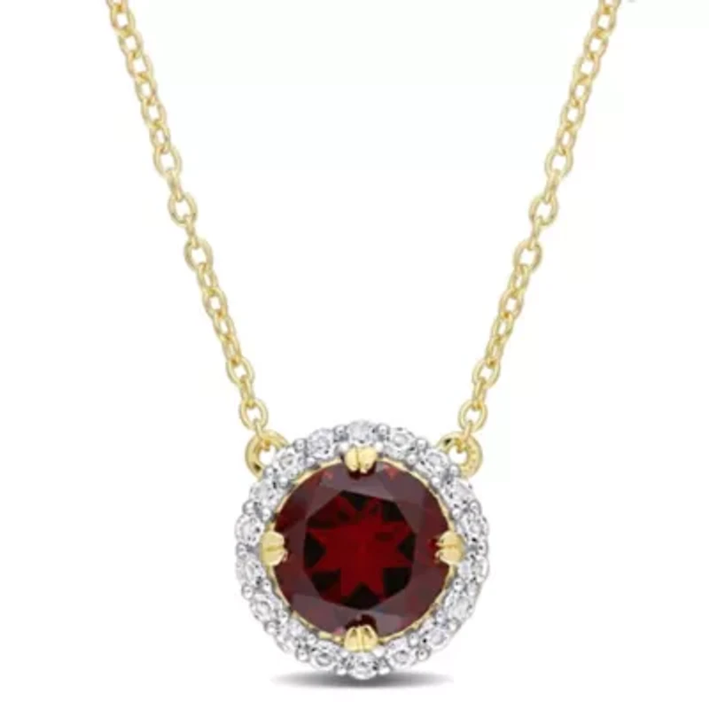 Garnet & White Topaz Pendant with Chain in Yellow Plated Sterling Silver