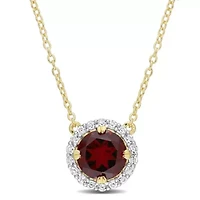 Garnet & White Topaz Pendant with Chain in Yellow Plated Sterling Silver