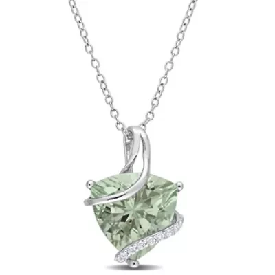Green Quartz & White Topaz Pendant with Chain in Sterling Silver