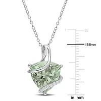 Green Quartz & White Topaz Pendant with Chain in Sterling Silver