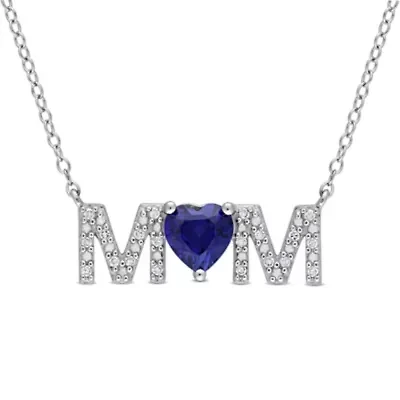 Lab Created Gemstone & Diamond "MOM" Pendant with Chain