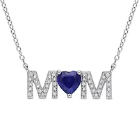 Lab Created Gemstone & Diamond "MOM" Pendant with Chain