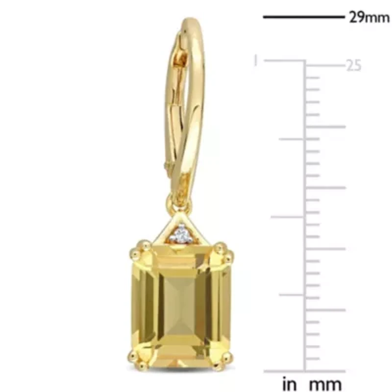 Citrine & White Topaz LeverBack Earrings in Yellow Plated Sterling Silver