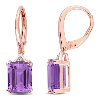 Amethyst & White Topaz LeverBack Earrings in Rose Plated Sterling Silver
