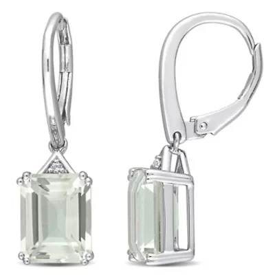 Green Quartz & White Topaz LeverBack Earrings in Sterling Silver