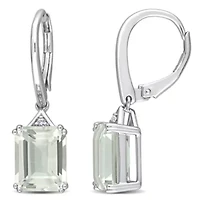 Green Quartz & White Topaz LeverBack Earrings in Sterling Silver