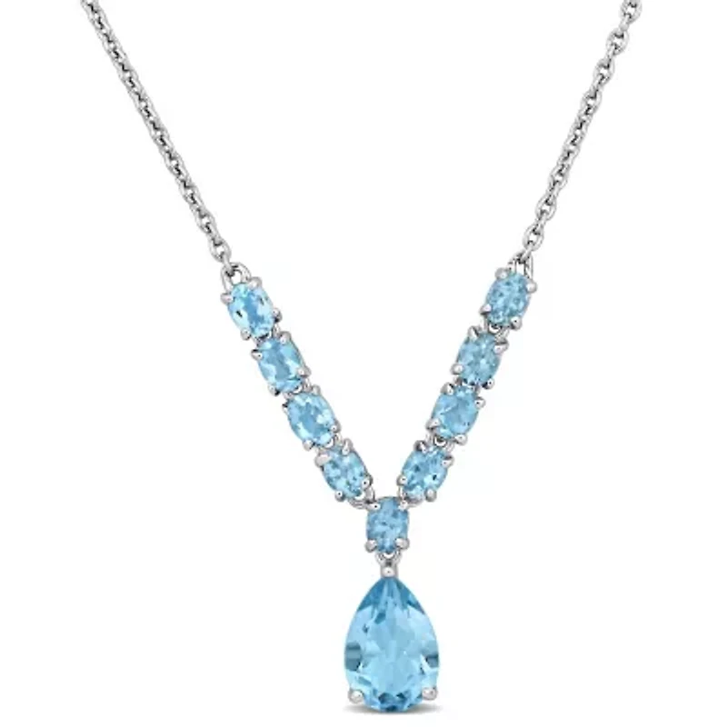 Aquamarine & Blue Topaz Drop Necklace in Sterling Silver