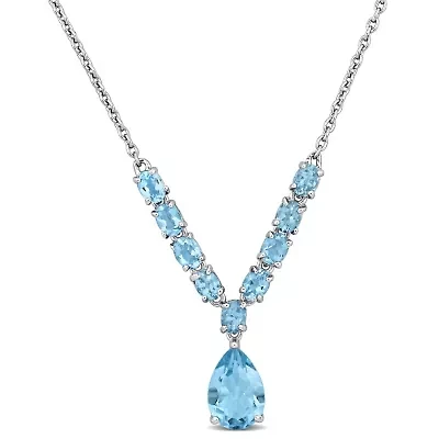Aquamarine & Blue Topaz Drop Necklace in Sterling Silver