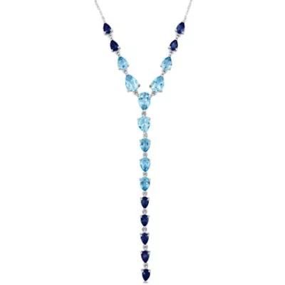 Sky, London & Swiss Blue Topaz "Y" Necklace in Sterling Silver