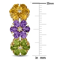 Amethyst, Citrine, Peridot & White Topaz Flower Design Drop Earrings in Yellow Plated Sterling Silver