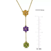 Amethyst, Citrine, Peridot & White Topaz Flower Design Necklace in Yellow Plated Sterling Silver