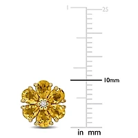 Citrine & White Topaz Flower Design Stud Earrings in Yellow Plated Sterling Silver