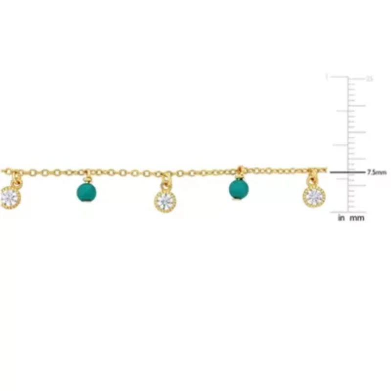 Lab Created Created White Sapphire & Turquoise Necklace in Yellow Plated Sterling Silver