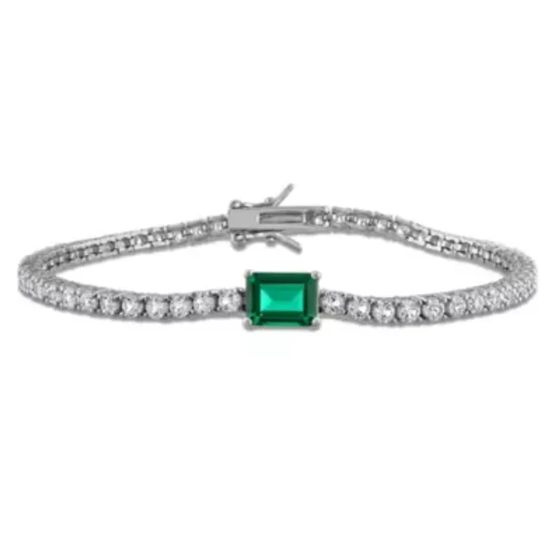 Lab Created Created Emerald & Created White Sapphire Bracelet in Sterling Silver